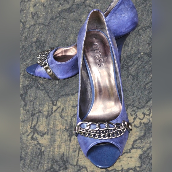 Guess Peep Toe Periwinkle Blue Leather Pumps Size 6 - Picture 2 of 7